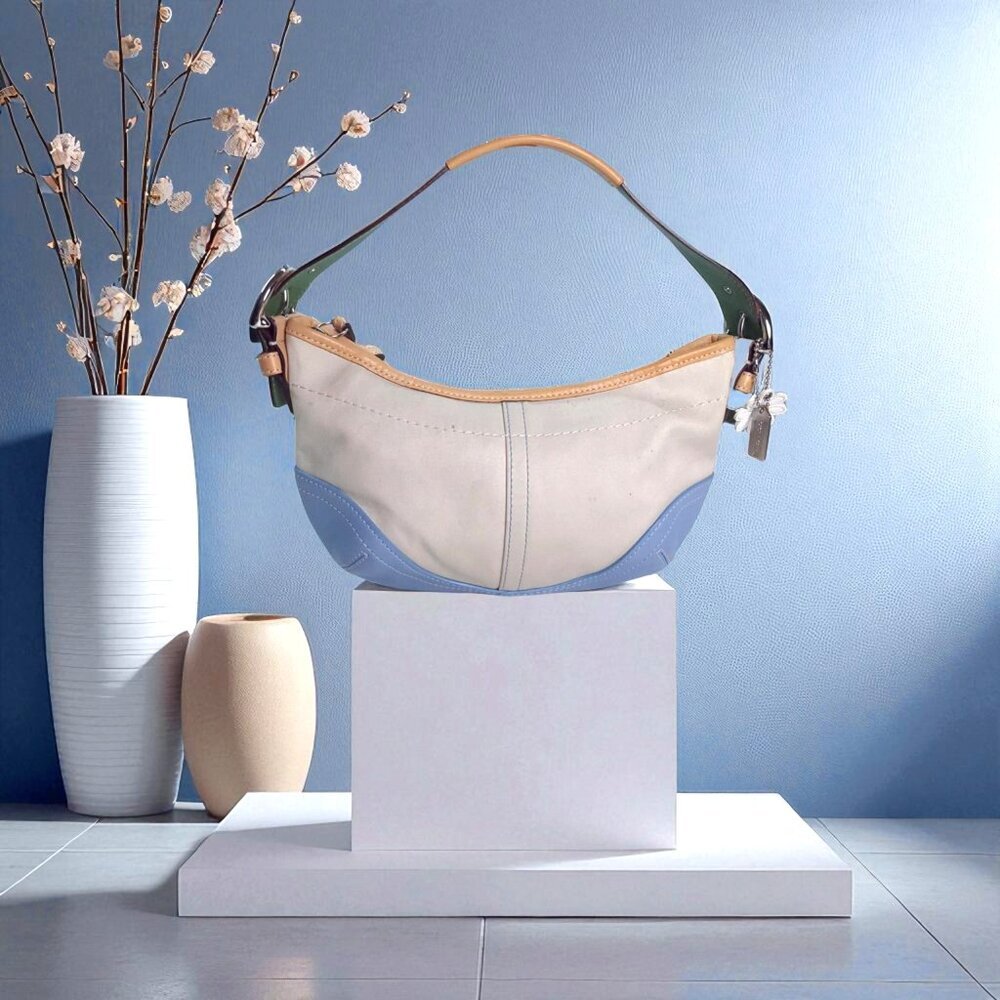 Vintage COACH Small Hobo Twill Bag Daisy vachetta Leather